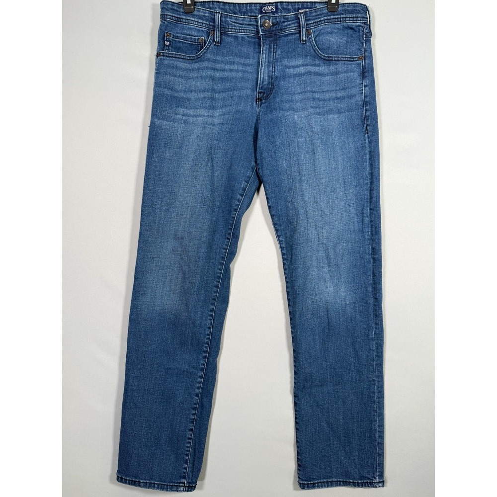 Chaps Jeans Men's 37X32‎ (Tag 36X34) Slim Straight Fit Stretch Dark Blue Logo